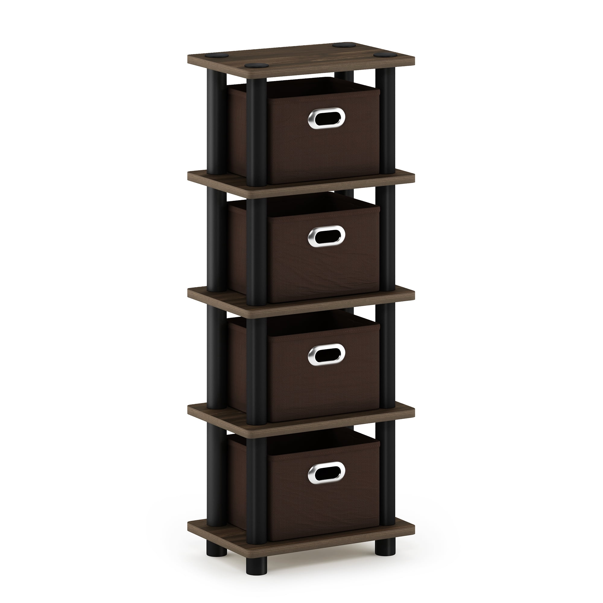 Furinno Turn-N-Tube 4-Bins System Rack, Columbia Walnut/Black/Dark Brown